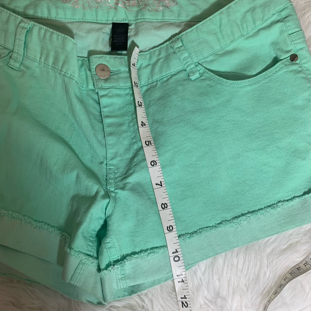 Express Womens Sz 14 Cuffed Mint Green Jean Shorts - Picture 9 of 11